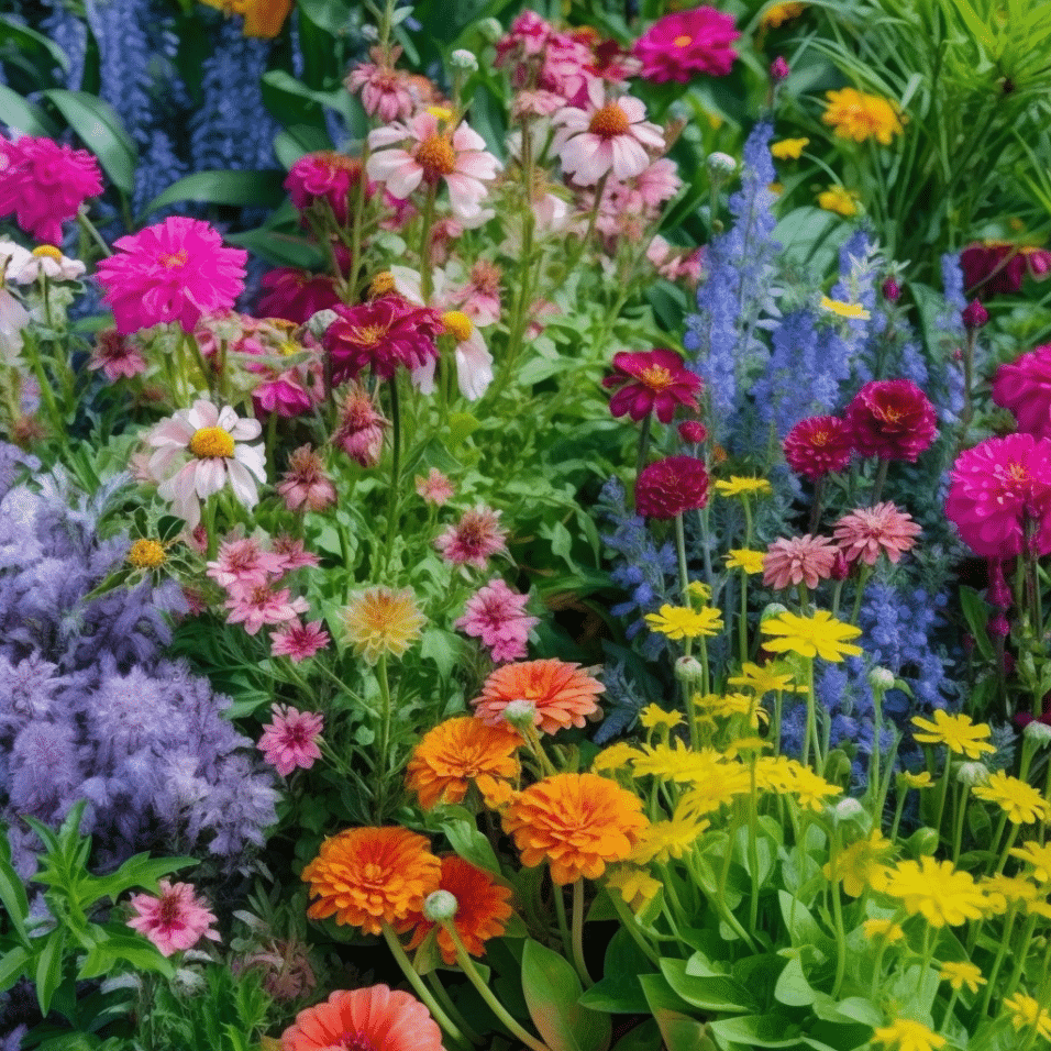 Get found on Google. Lori Gama's AI generated photo of a flourishing garden of multi-colored flowers.
